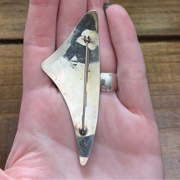 Vintage Large 925 Sterling Silver Geometric Abstract Triangle Brooch Pin - Picture 6 of 8